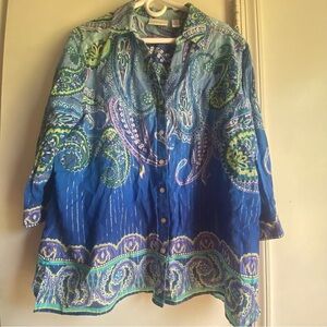 Chico's Multicolor Paisley Blouse 3/4 Sleeves size‎ 3